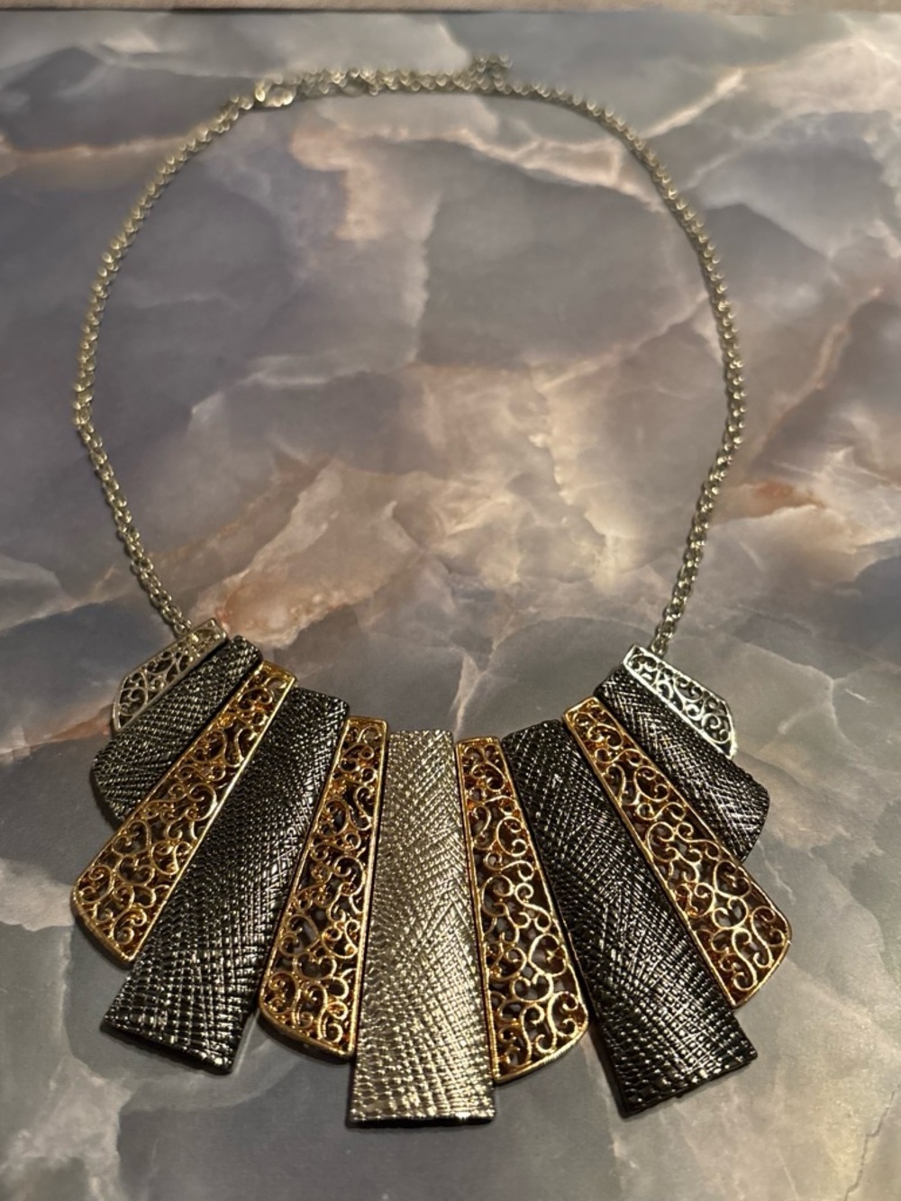 Two-Tone Gold & Black Fan Bib Necklace